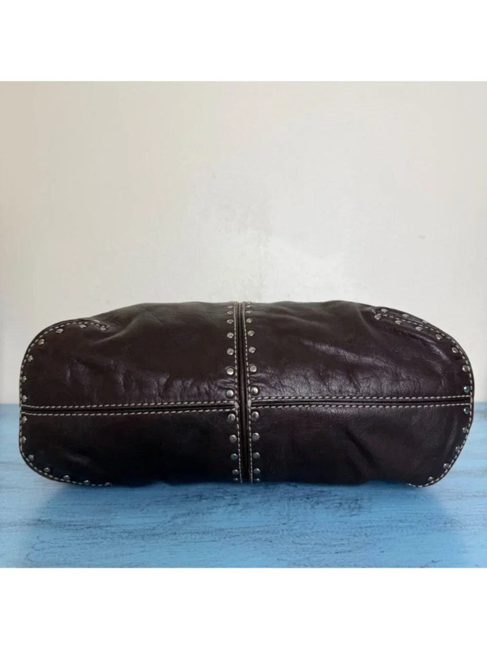Michael Kors Vintage Astor Leather Studded Hobo Shoulder Bag Brown
